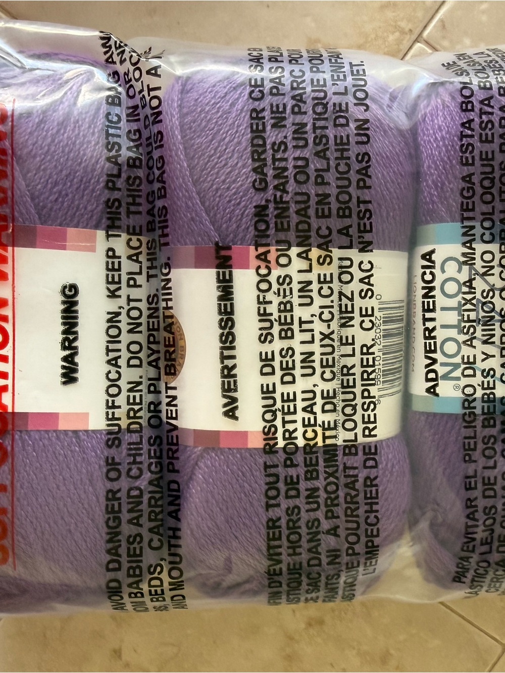 Lion Brand 24/7 Cotton Purple Yarn